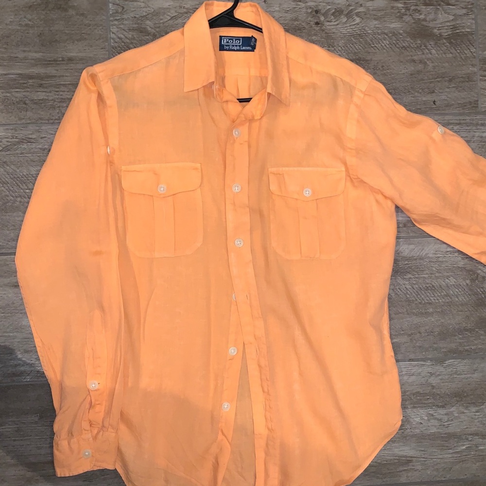 Orange Crushed Linen Polo By Ralph Lauren Shirt